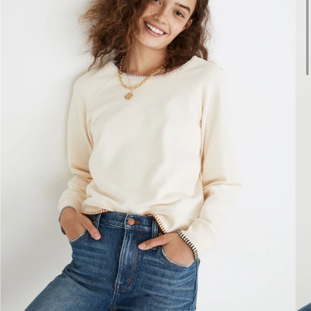 Madewell Cream Sweater with Striped Trim